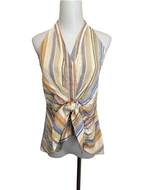 ๐๐ DREW Striped Tie-Front Halter Top in Yellow Blue Cream